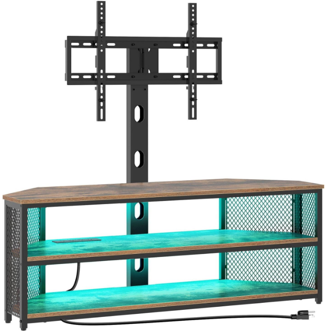TV Stand with Mount and Power Outlet, Swivel TV Stand Mount with LED Lights for 32/45/55/60/65/70 inch TVs, Rustic Brown Entertainment Center Media Console with Height Adjustable Mount