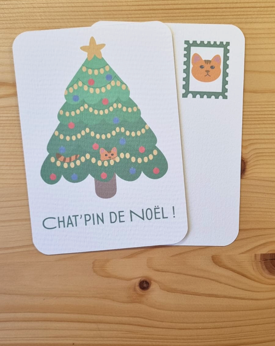 Carte de Noël "Chat-pin"