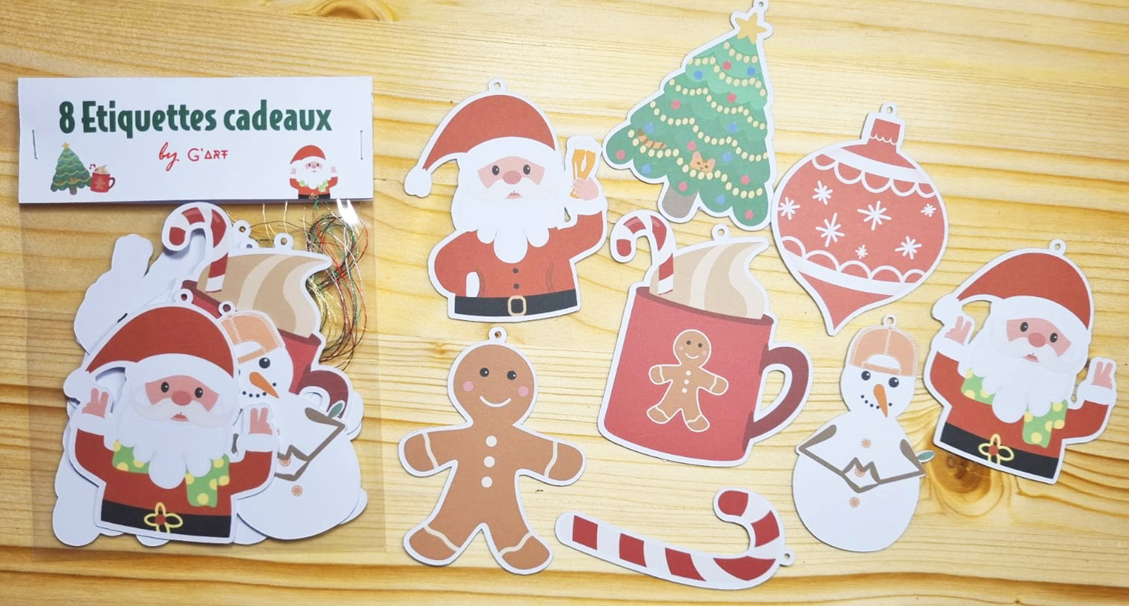Lot de 8 étiquettes pour cadeaux de Noël