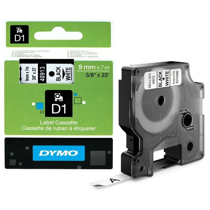 Dymo D1 40913 Tape 9mm x 7m Black on White