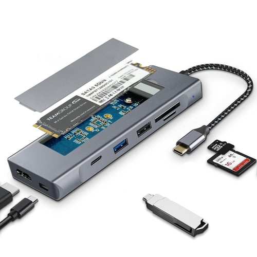 Essager Hub USB 8 en 1 avec fonction de stockage sur disque Station d'accueil pour ordinateur portable compatible USB Type-C vers HDMI pour MacBook Pro Air M1 M2