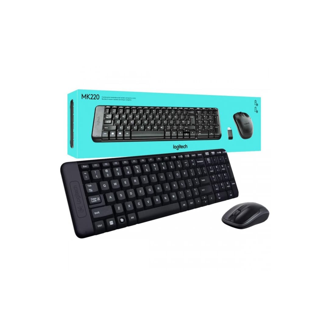 Ensemble Clavier Souris - Sans fil - Logitech - MK220 - AZERTY - Noir
