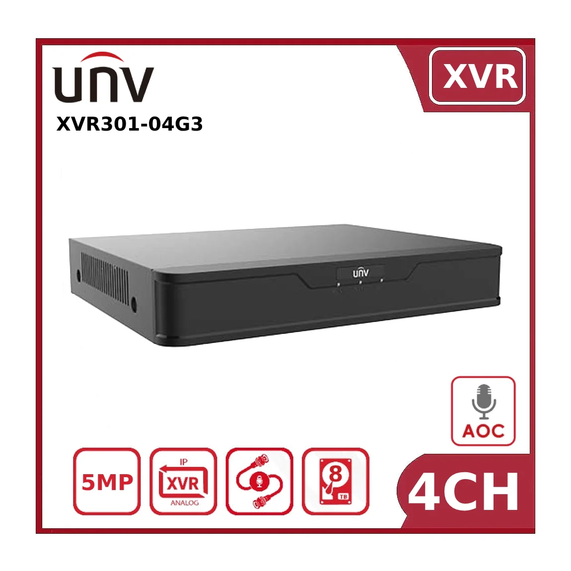 XVR Uniview Enregistreur Vidéo Numérique 4 Port (4 Canaux) jusqu’à 5MP 1 SATA HDD (Max 8TB) – 