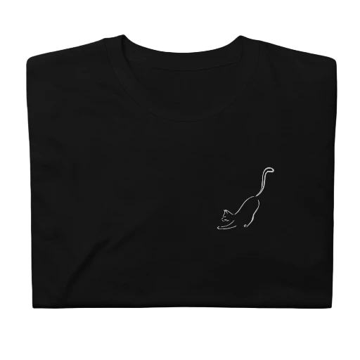Embroidered Cat Line Art T-Shirt