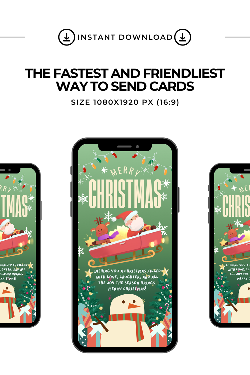 Merry Christmas Video E-Card, Animated Merry Christmas Greeting Video Card With Audio, Santa Claus and Snowman Video Card (2 MP4 files)