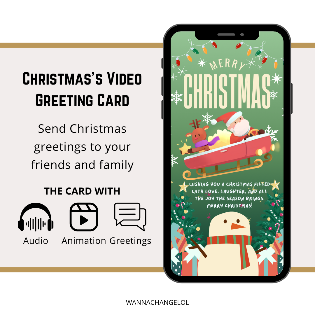 Merry Christmas Video E-Card, Animated Merry Christmas Greeting Video Card With Audio, Santa Claus and Snowman Video Card (2 MP4 files)