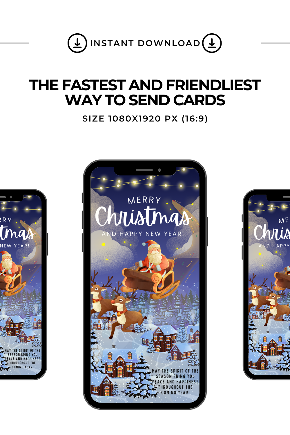 Merry Christmas And Happy New Year Video E-Card, Animated Merry Christmas Greeting Video Card With Audio, Santa Claus With Reindeer Video Card (2 MP4 files)