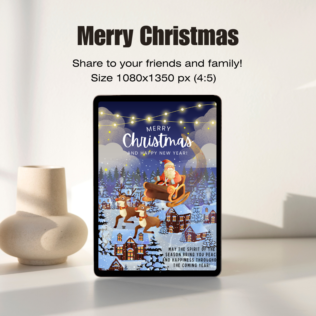 Merry Christmas And Happy New Year Video E-Card, Animated Merry Christmas Greeting Video Card With Audio, Santa Claus With Reindeer Video Card (2 MP4 files)