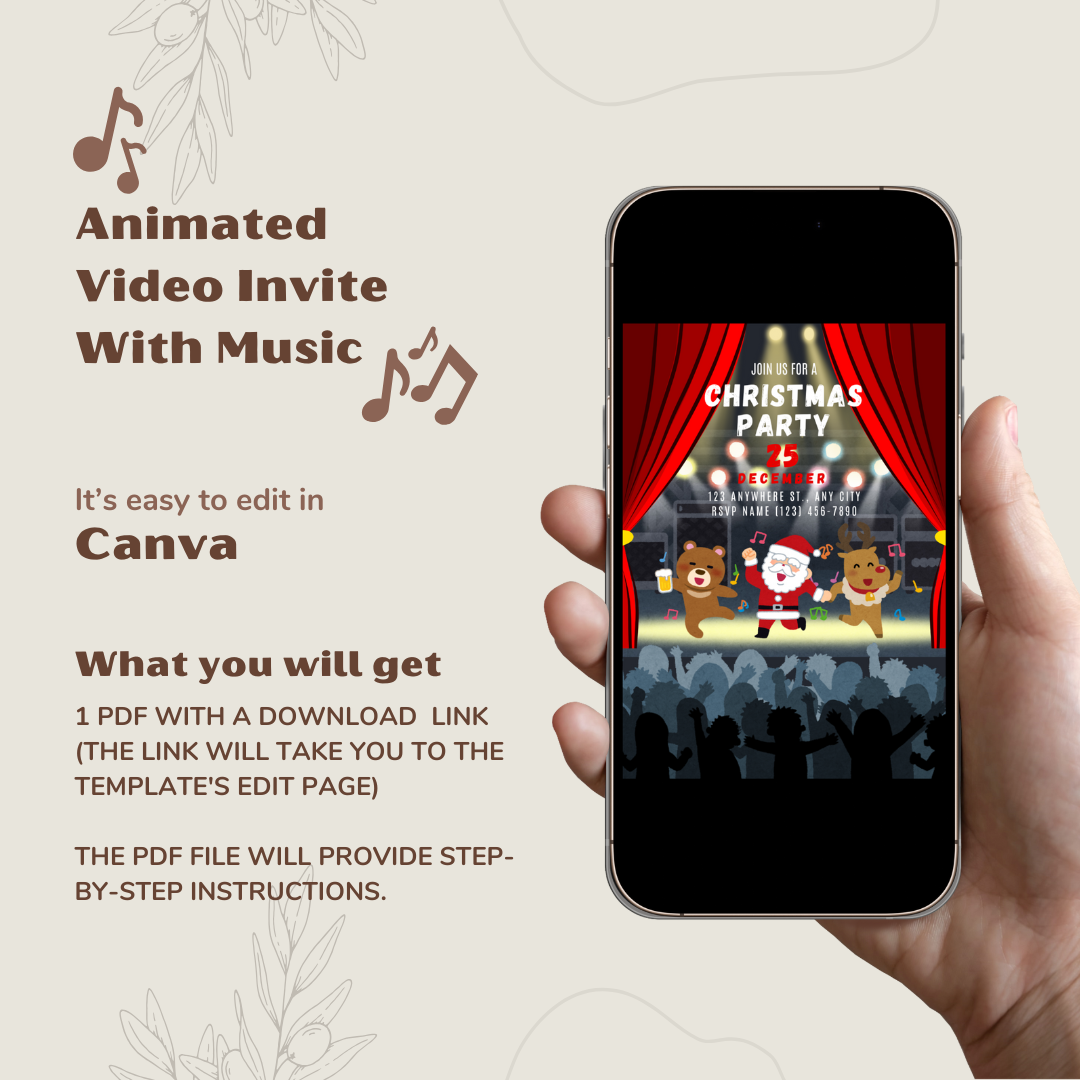 Christmas Party Video Invitation Editable With Audio, Christmas Party Santa Concert E-card, Party Announcement, Printable And Editable Template