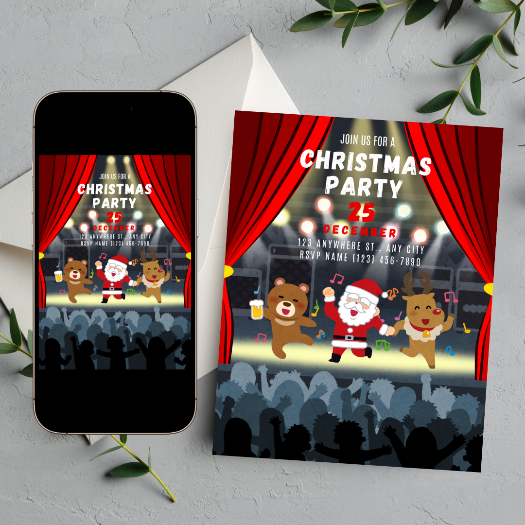 Christmas Party Video Invitation Editable With Audio, Christmas Party Santa Concert E-card, Party Announcement, Printable And Editable Template