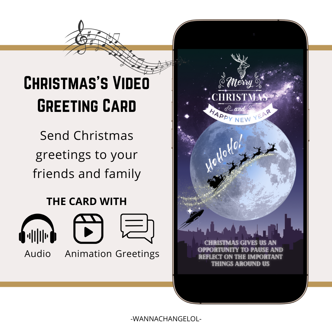 Merry Christmas And Happy New Year Video E-Card, Animated Merry Christmas Greeting Video Card With Audio, Santa Claus And UFO Greeting Card (2 MP4 files)