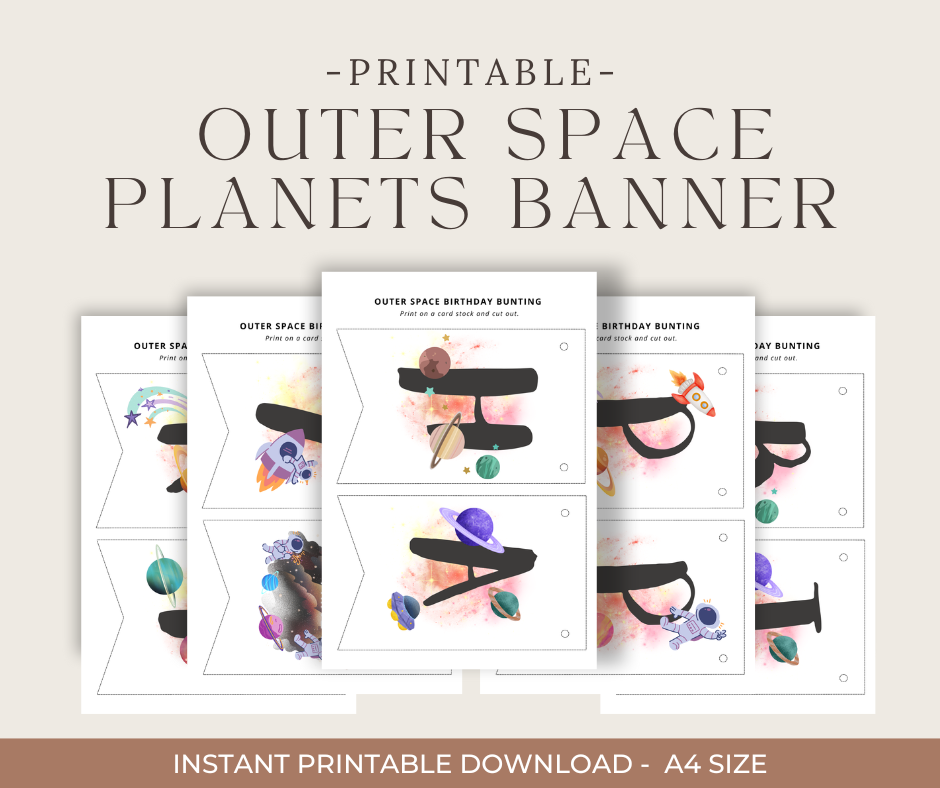 Happy Birthday Flags, Outer Space Planets Banner, Instant download, printable digital, DIY