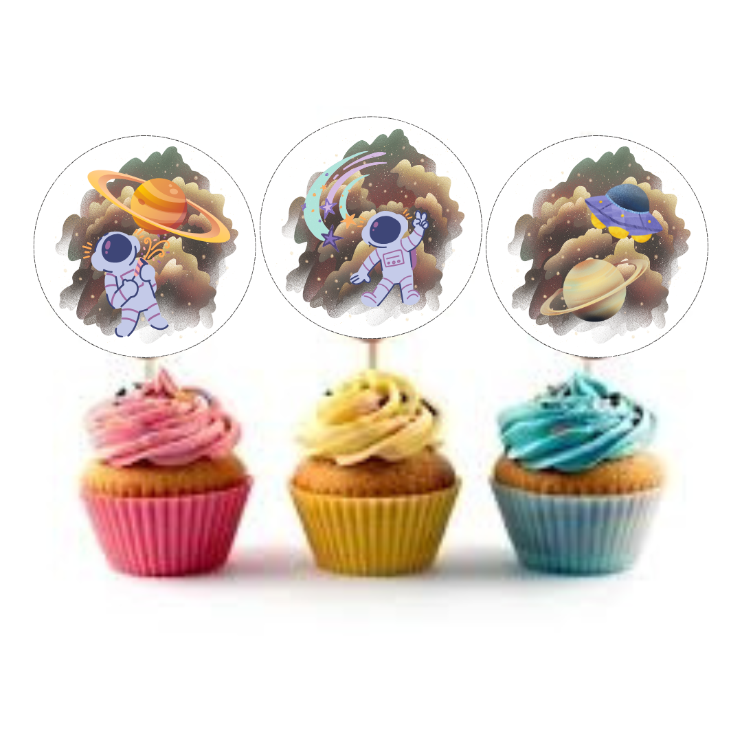 Outer Space Birthday Cupcake Toppers, Instant download, printable digital, DIY