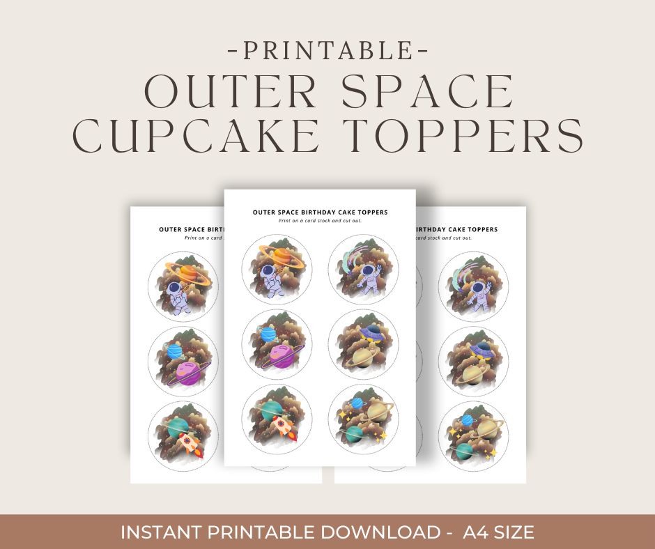 Outer Space Birthday Cupcake Toppers, Instant download, printable digital, DIY