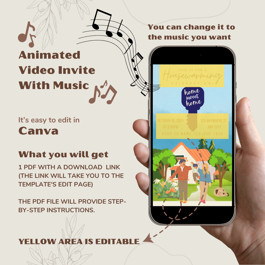 Housewarming Party Video Invitation Editable With Audio, Housewarming Invitation E-card, Party Announcement, Printable And Editable Template