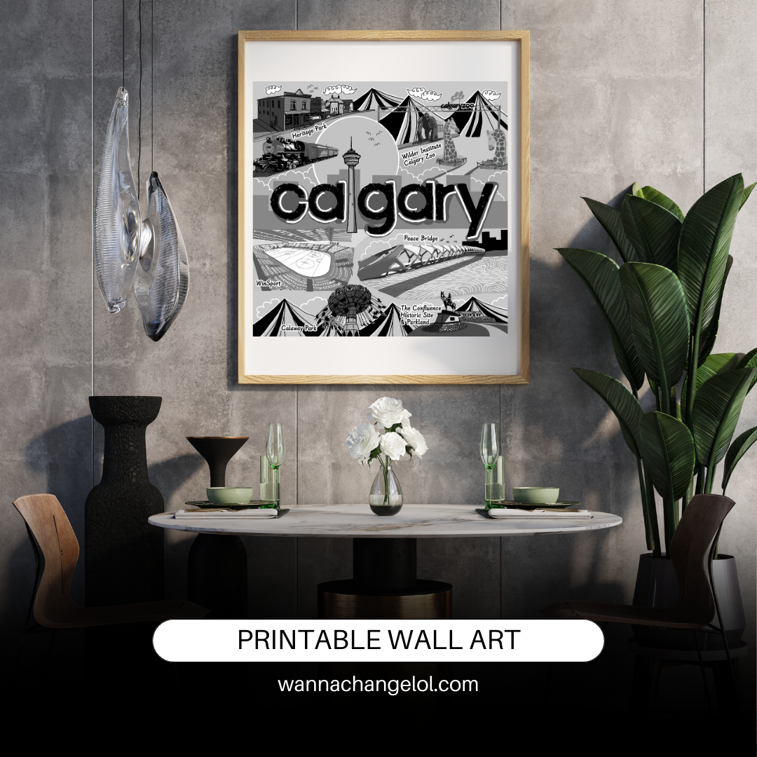 Alberta Calgary City Printable Wall Art Travel Poster, Canada Calgary City Poster, Calgary Artwork, Digital Printable Art