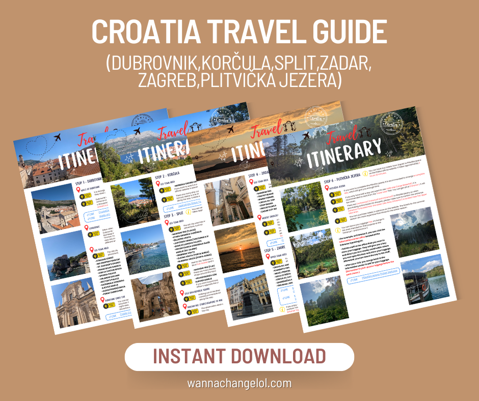 Croatia Travel Itinerary E-book Guide, Includes City Spots, Quick Tips, Information, Website Links