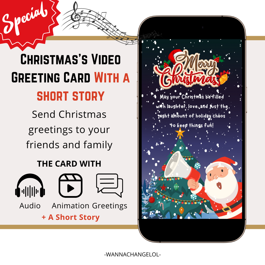 Merry Christmas Video E-Card With A Short Story, Animated Merry Christmas Greeting Video Card With Audio, Santa Claus Funny Story (1 MP4 File)
