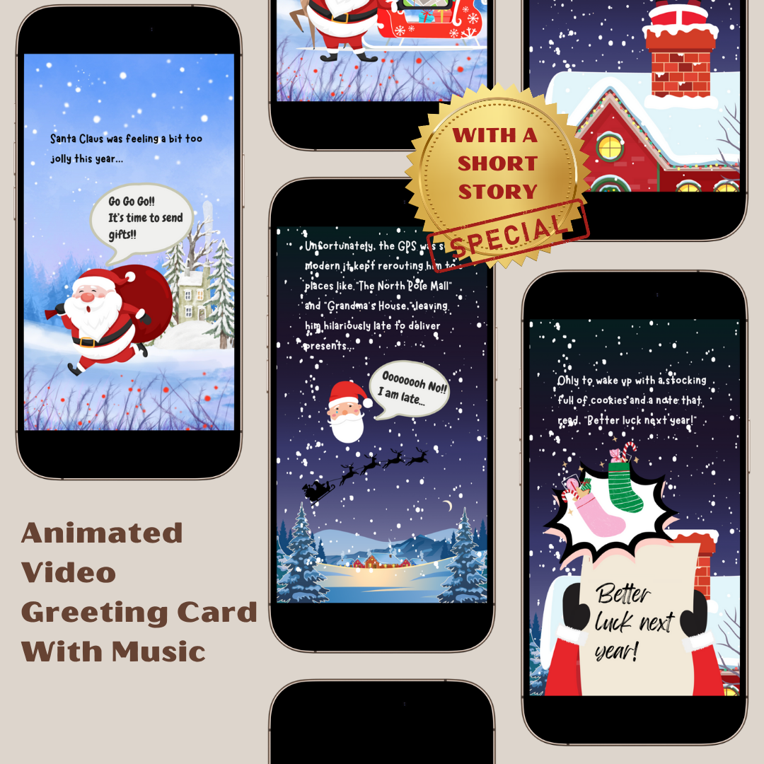 Merry Christmas Video E-Card With A Short Story, Animated Merry Christmas Greeting Video Card With Audio, Santa Claus Funny Story (1 MP4 File)