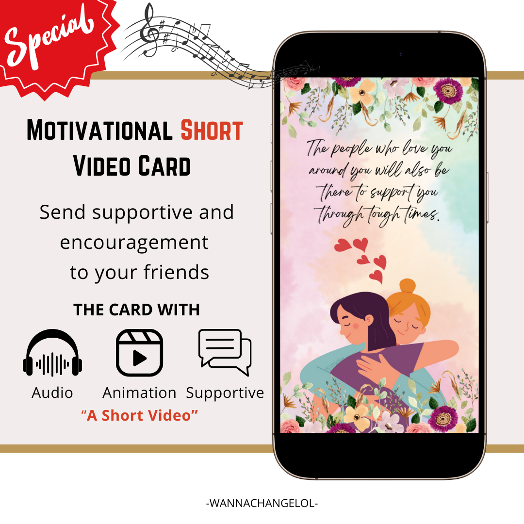 Encouragement Video E-Card, Animated Supportive Video Card With Audio, Get Well Card, Motivational Card for Friends (1 MP4 file)