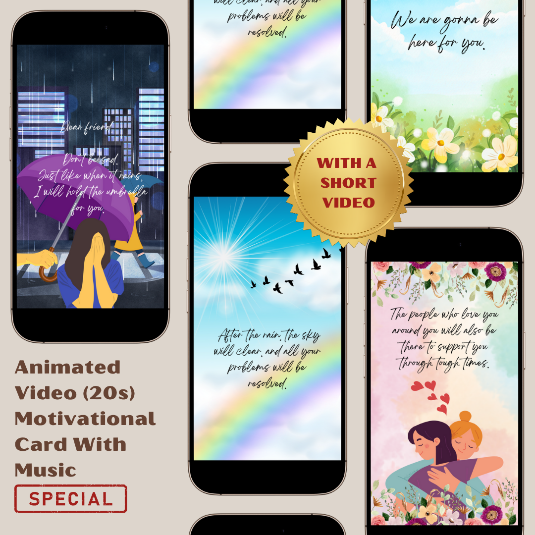 Encouragement Video E-Card, Animated Supportive Video Card With Audio, Get Well Card, Motivational Card for Friends  (1 MP4 file)