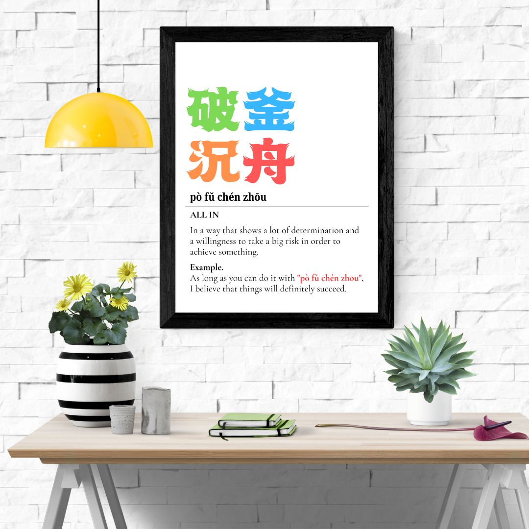 Mandarin Positive Energy Wall Art English Definition Print, Motivational Printable Wall Art, Encouragement Minimalist Home Decor, Digital Download (18"x24" / Customized Size)