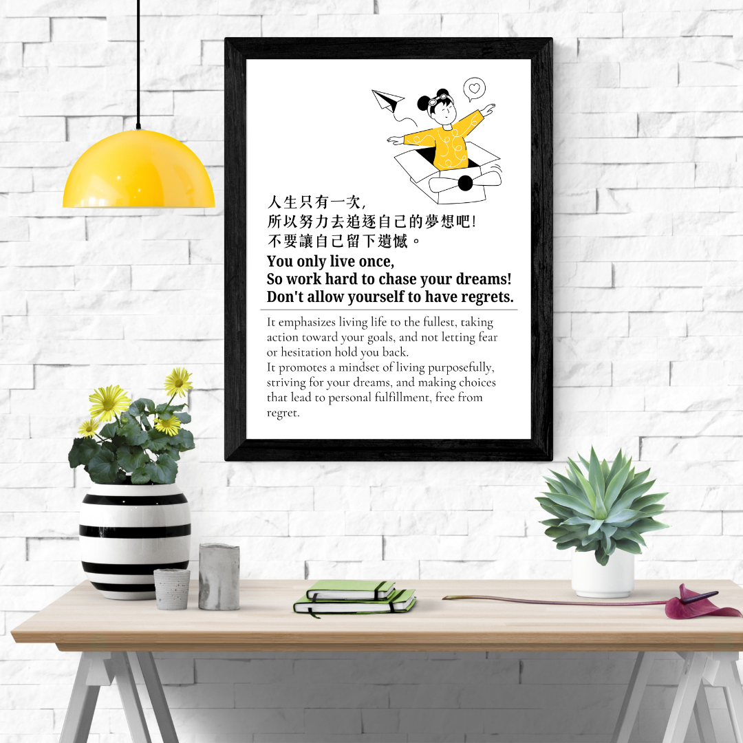 Mandarin Positive Energy Wall Art English Definition Print, Motivational Printable Wall Art, Encouragement Minimalist Home Decor, Digital Download (18"x24" / Customized Size)