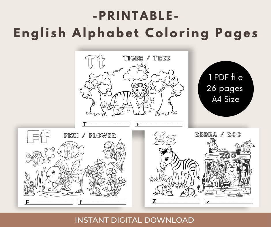 Fun Alphabet Coloring Pages, Preschool Coloring Pages And Activity, Printable Worksheet (1 PDF file)