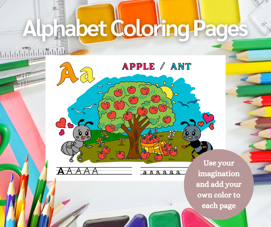 Fun Alphabet Coloring Pages, Preschool Coloring Pages And Activity, Printable Worksheet (1 PDF file)