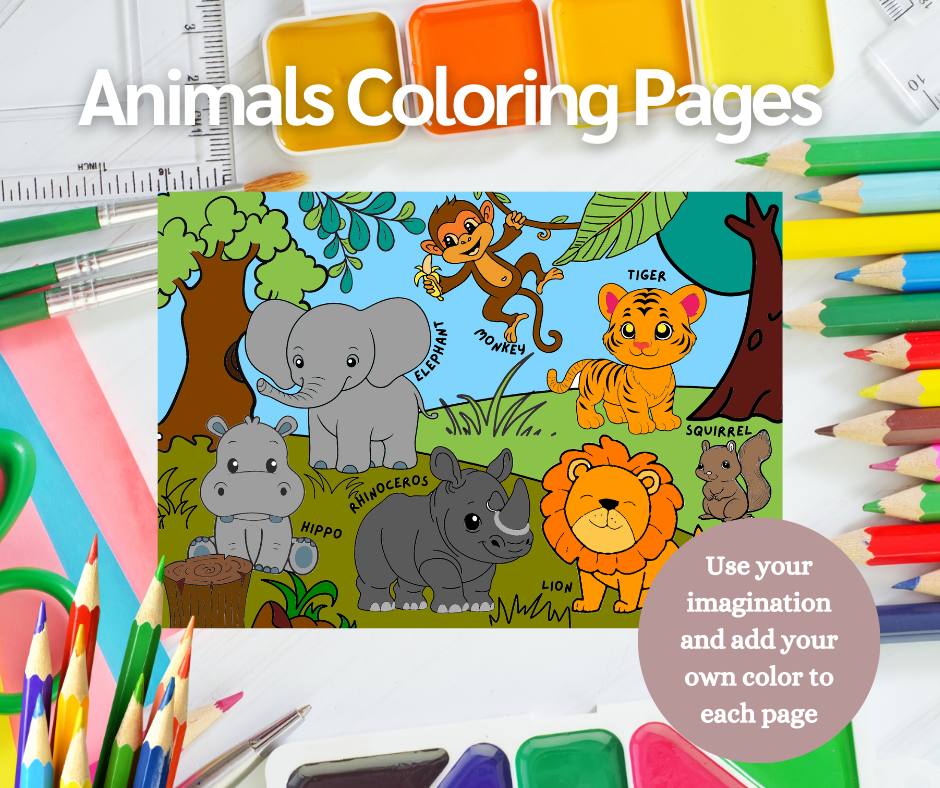 Animal English Learning Coloring Pages, Fun English Learning Coloring Pages And Activity, Preschool Printable Worksheet (1 PDF file)