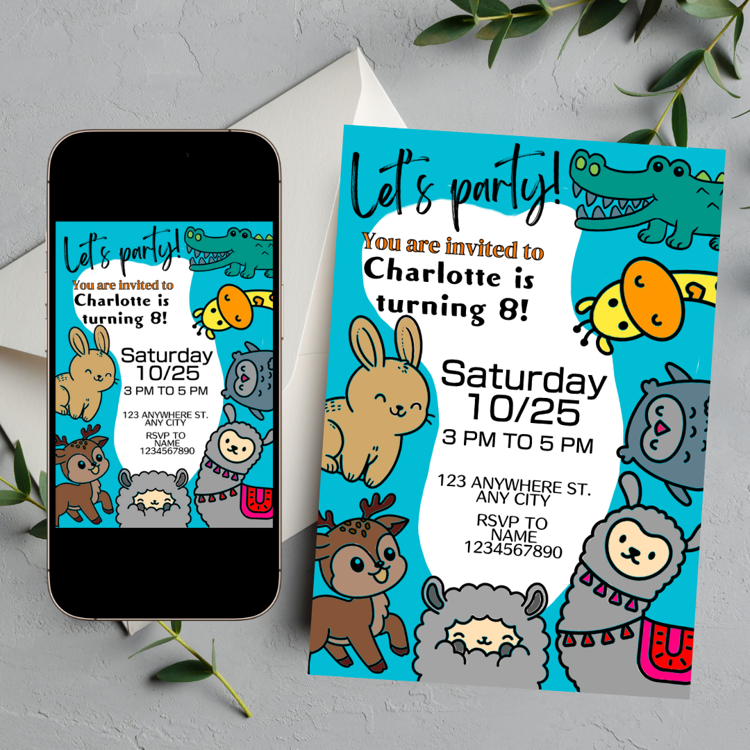 Happy Birthday Card And Birthday Party Invitation Coloring Pages, Fun Coloring Activity, Printable Worksheet 5"x7"(1 PDF & 5 PNG)