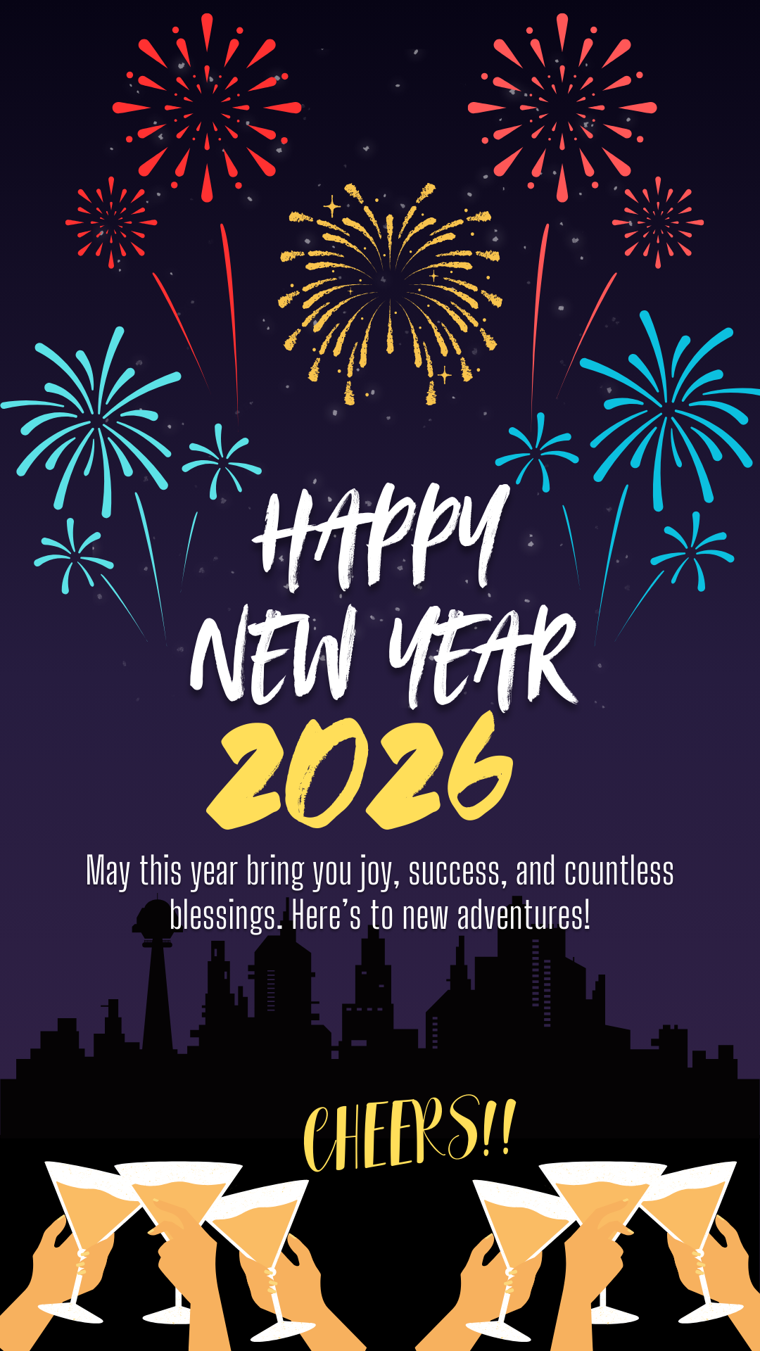 2026 Happy New Year Video E-Card, Animated New Year's Greeting Video Card With Audio, 2026 New Year's Video With Fireworks (1 MP4 files)