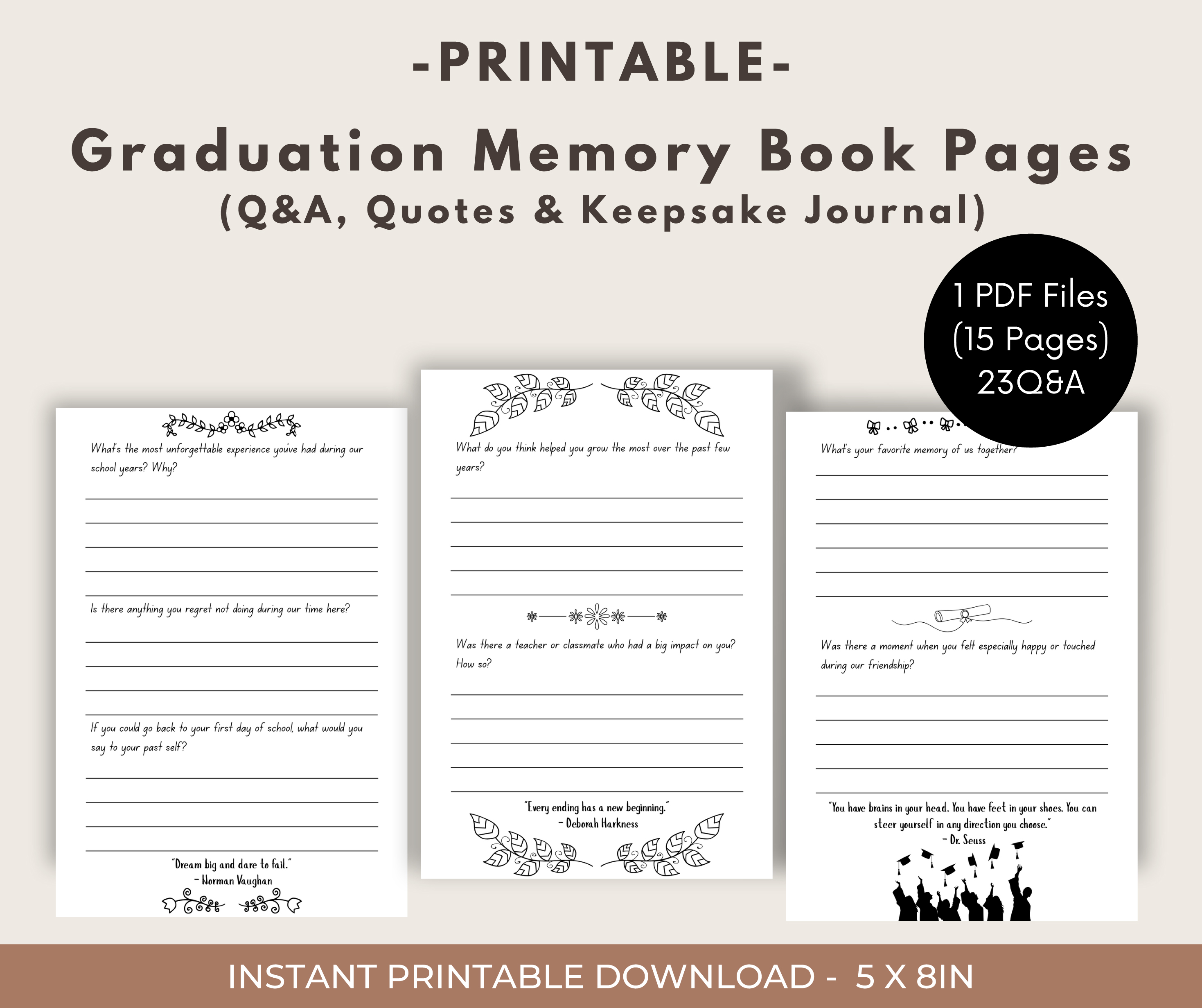 Just Right, Just Now: Graduation Memory Book for Best Friends – QA, Quotes & Keepsake Journal (Instant Download Printable Journal)