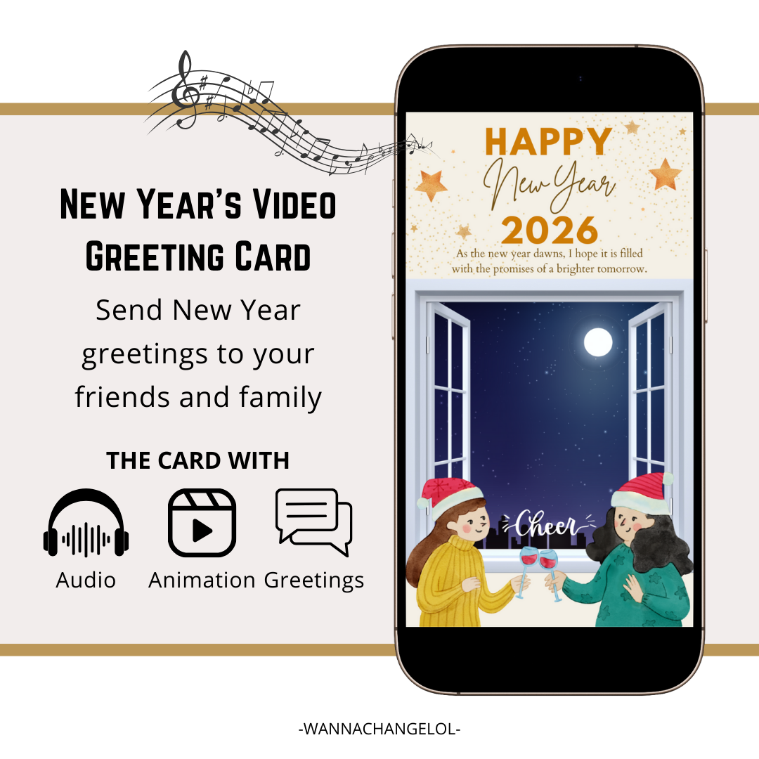 2026 Happy New Year Video E-Card, Animated Greeting Video Card With Audio, Celebrate with Friends and Fireworks (1 MP4 file)