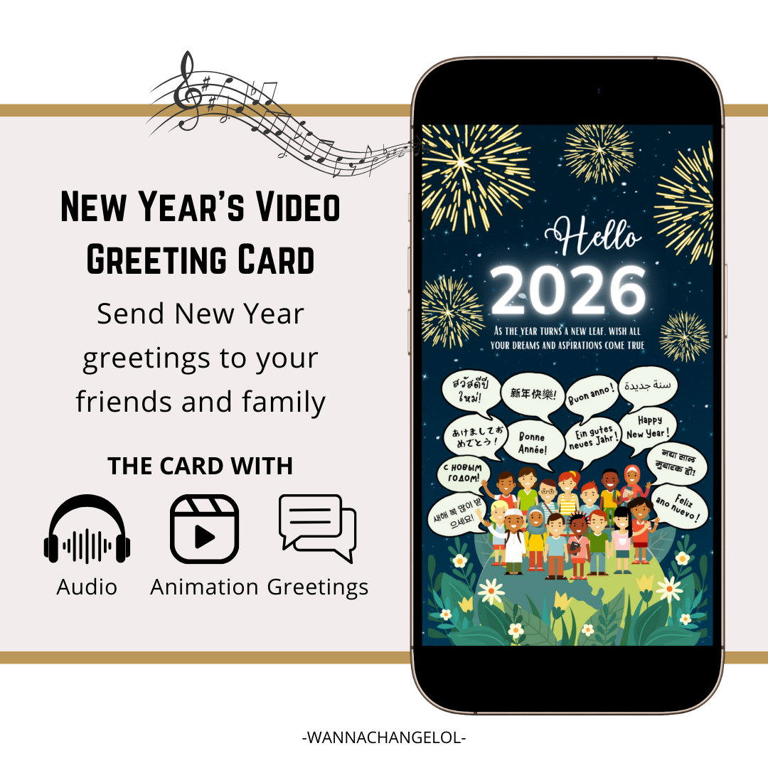 Hello 2026, Happy New Year In Multiple Languages Video E-Card, Animated Happy New Year's Greeting Video Card With Audio (1 MP4 files)