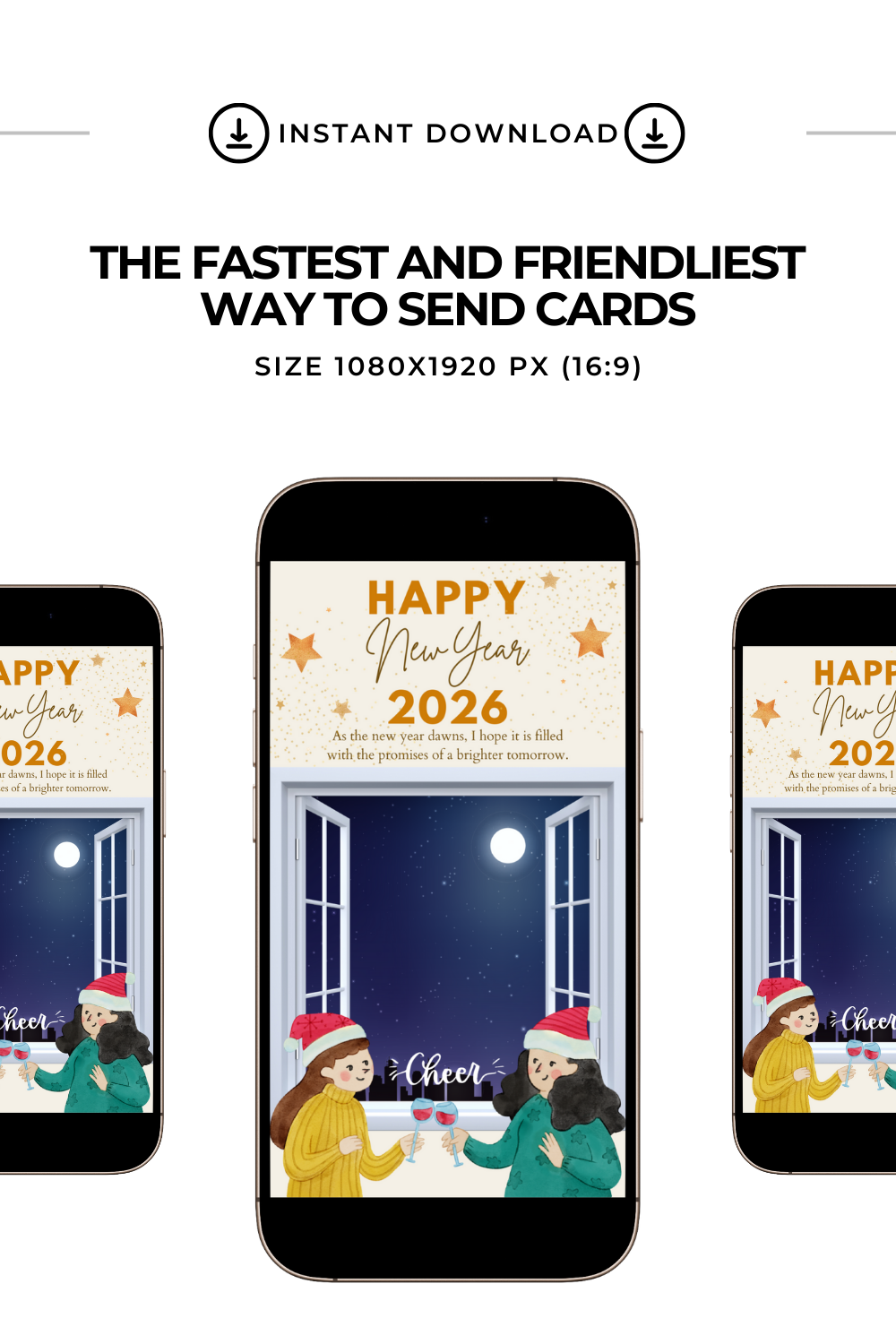 2026 Happy New Year Video E-Card, Animated Greeting Video Card With Audio, Celebrate with Friends and Fireworks (1 MP4 file)