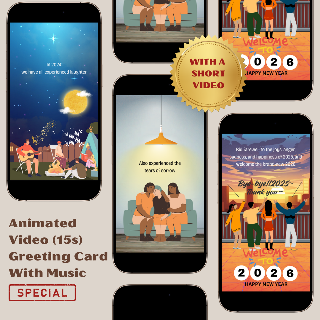 Welcome To 2026, Bye-Bye And Thank You 2025 Video E-Card, Animated Happy New Year's Greeting Video Card With Audio (1 MP4 file)