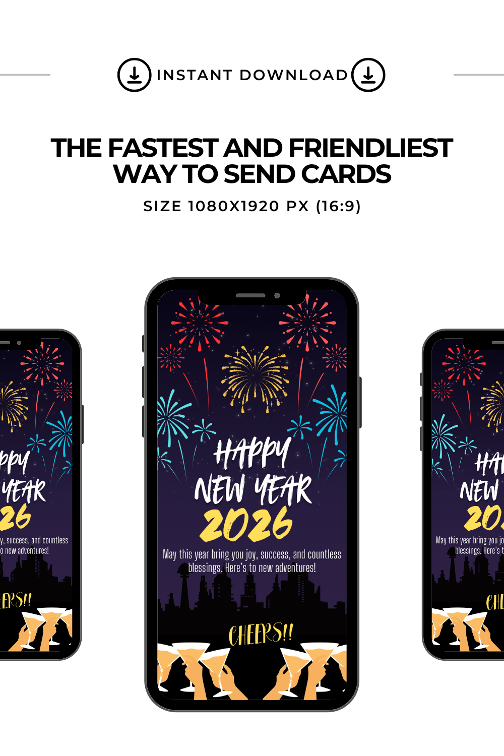 2026 Happy New Year Video E-Card, Animated New Year's Greeting Video Card With Audio, 2026 New Year's Video With Fireworks (1 MP4 files)