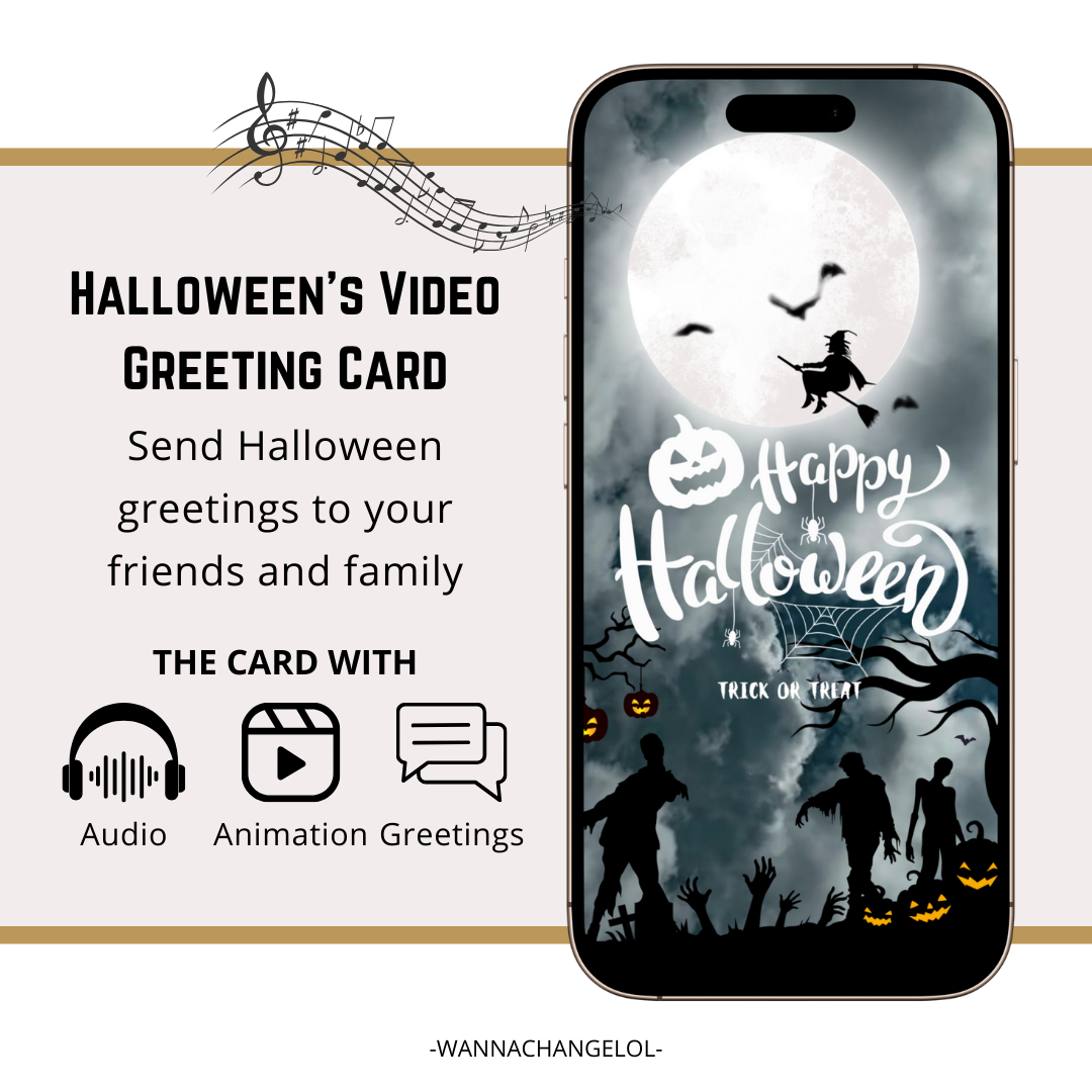 Happy Halloween Video E-Card With Audio, Digital Animated Greeting Card, Spooky Cute, Virtual Card, Instant Download (2 MP4 files)