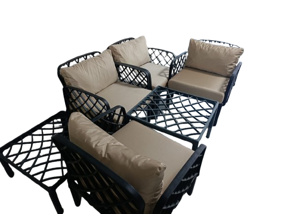 Salon de jardin en résine tressée – Ensemble complet avec coussins