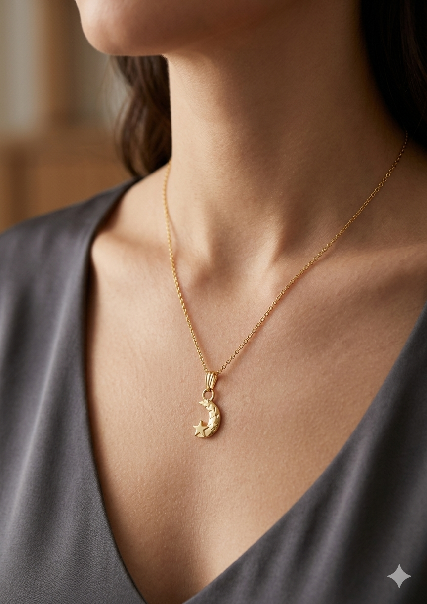 Gold Moon & Star Pendant Necklace