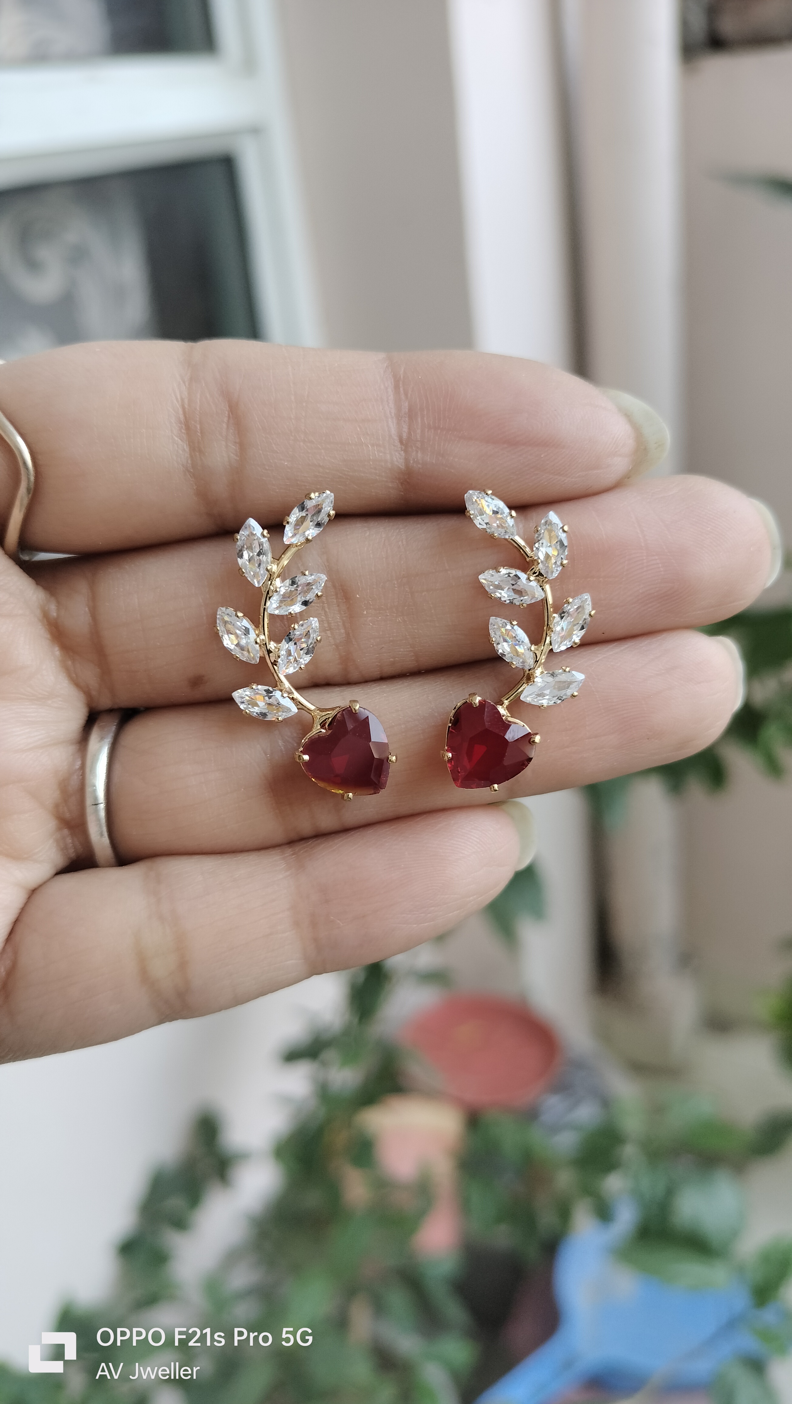 Elegant Crystal and Red Heart Earrings