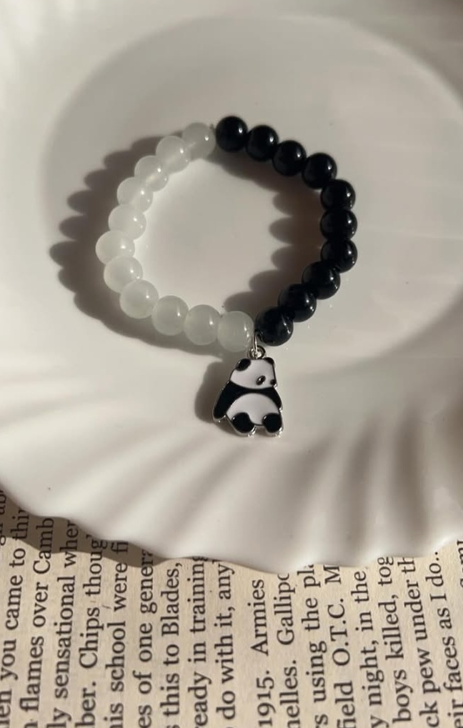 Black and White Beaded Bracelet with Panda Charm