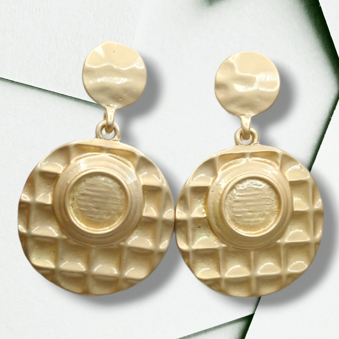 Gold Textured Dangle Earrings