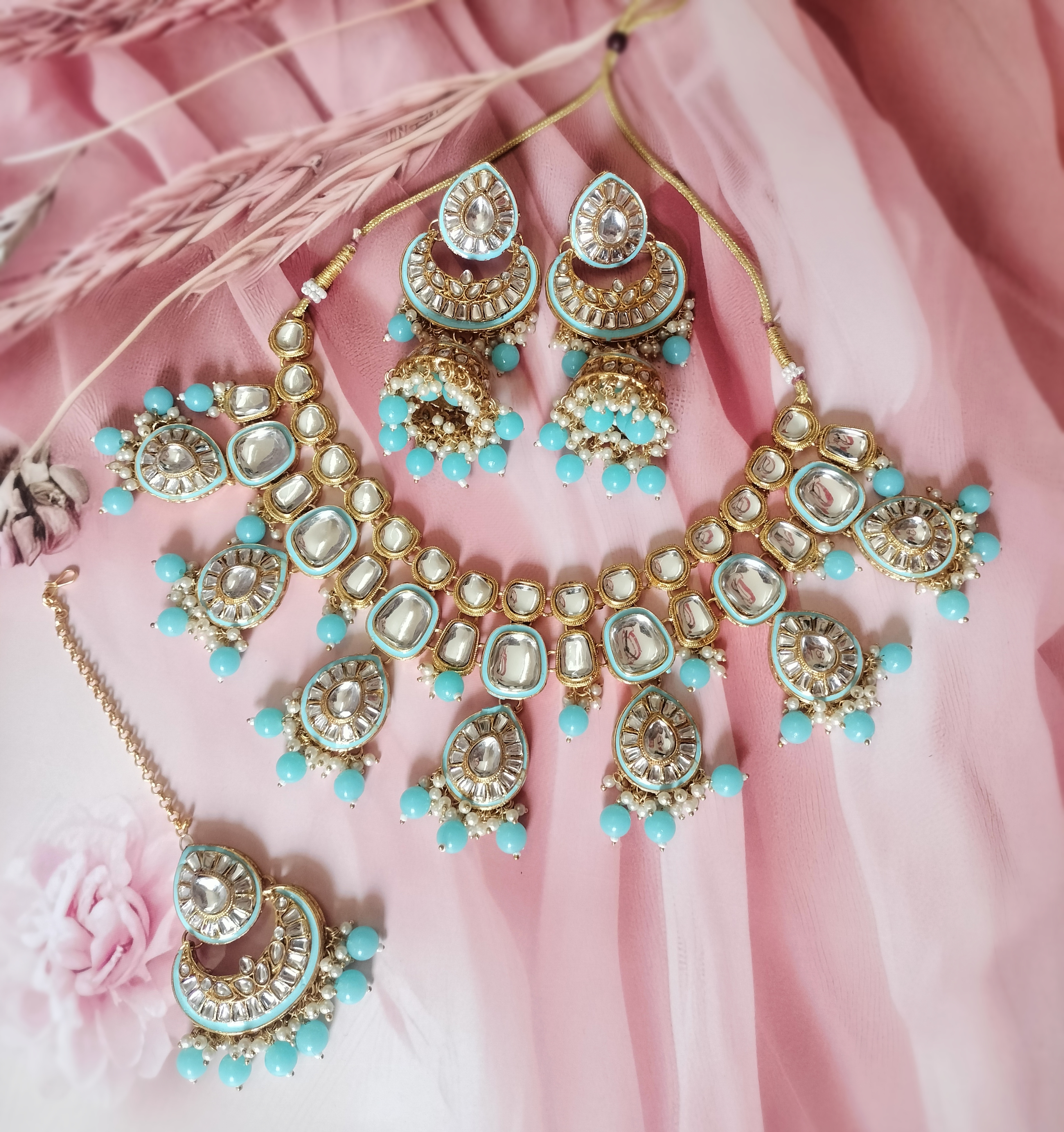 Elegant Indian Polki kundan Jewelry Set