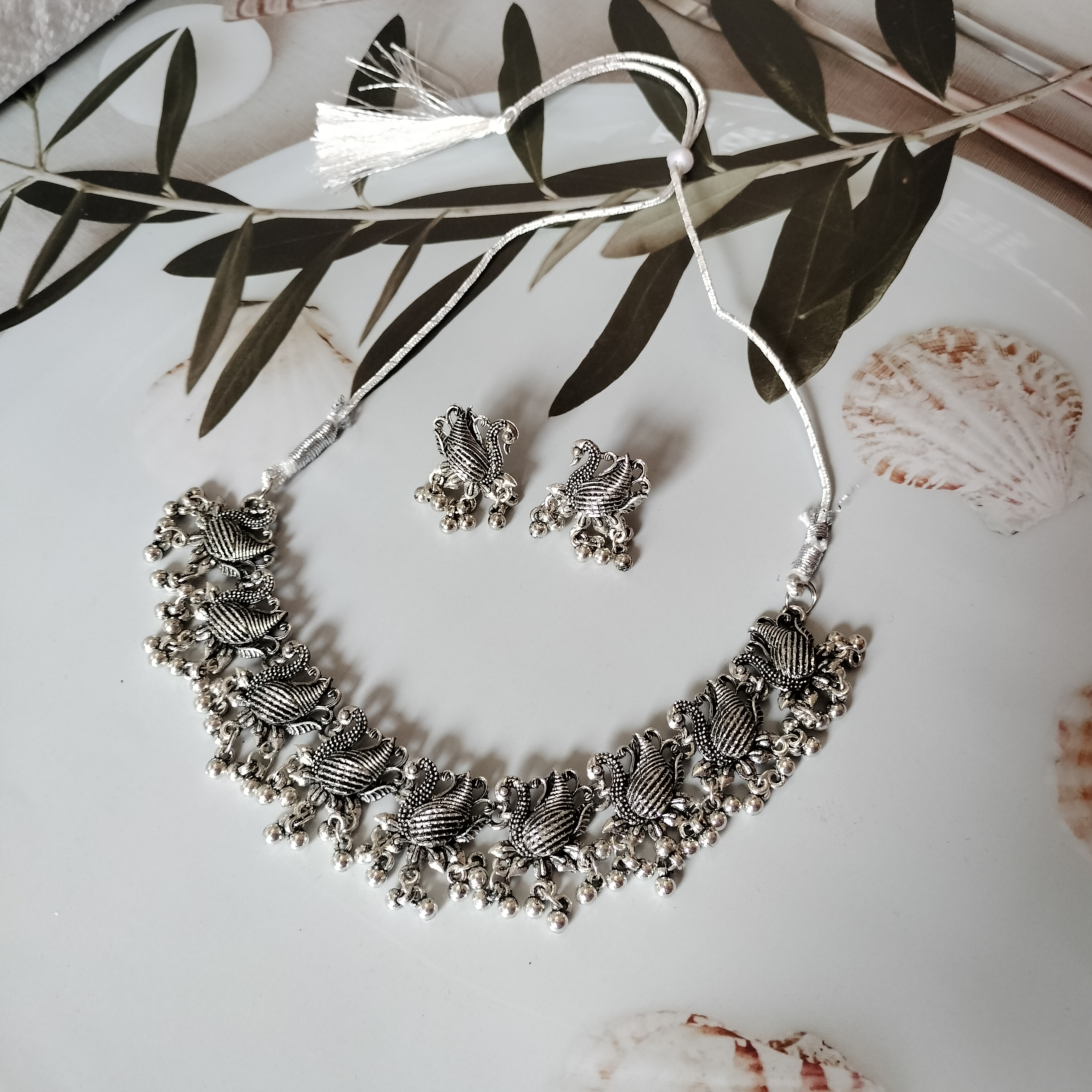 Elegant Silver oxidised Necklace Set