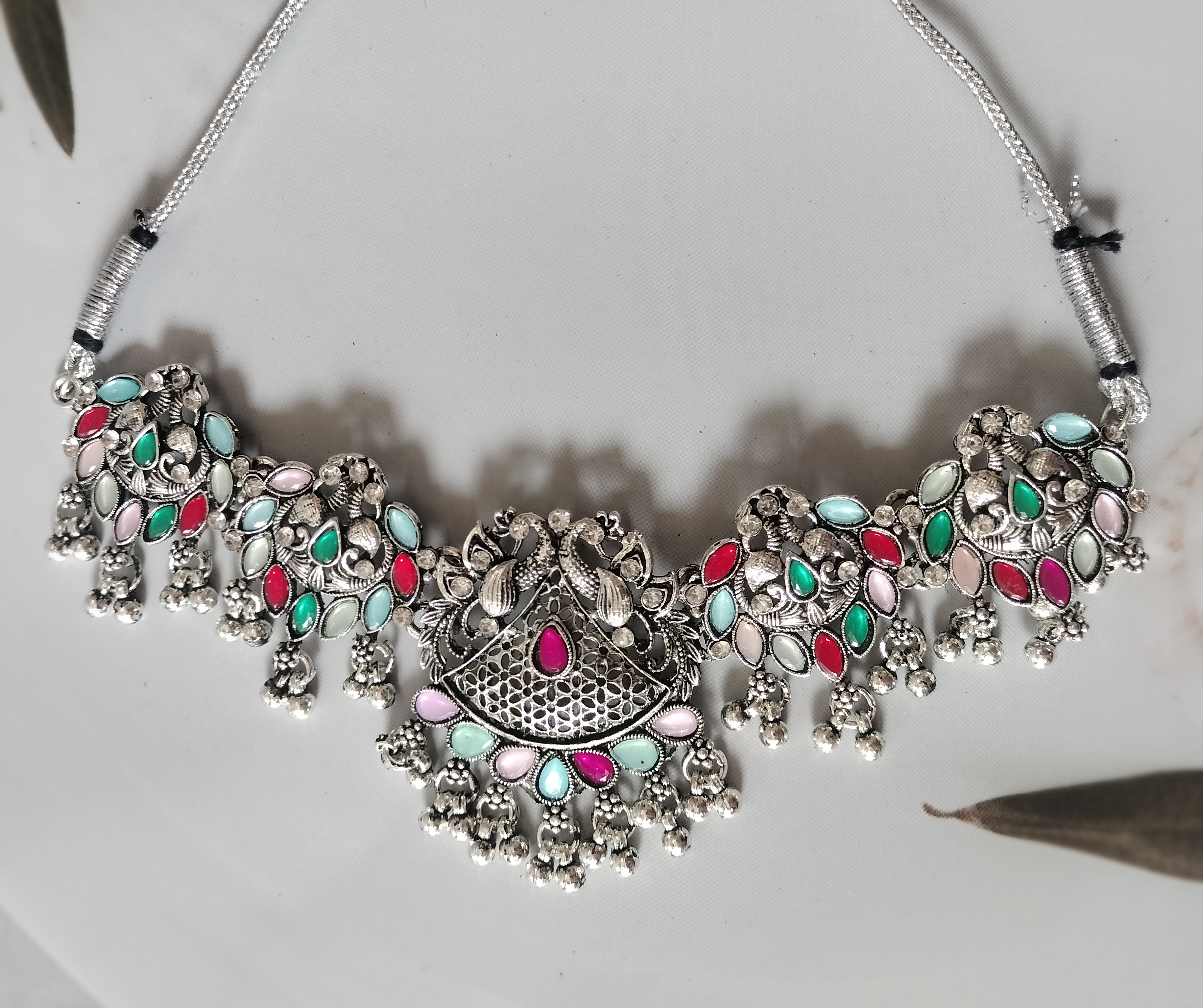 Traditional Silver oxidised multicolor Jewelry Set