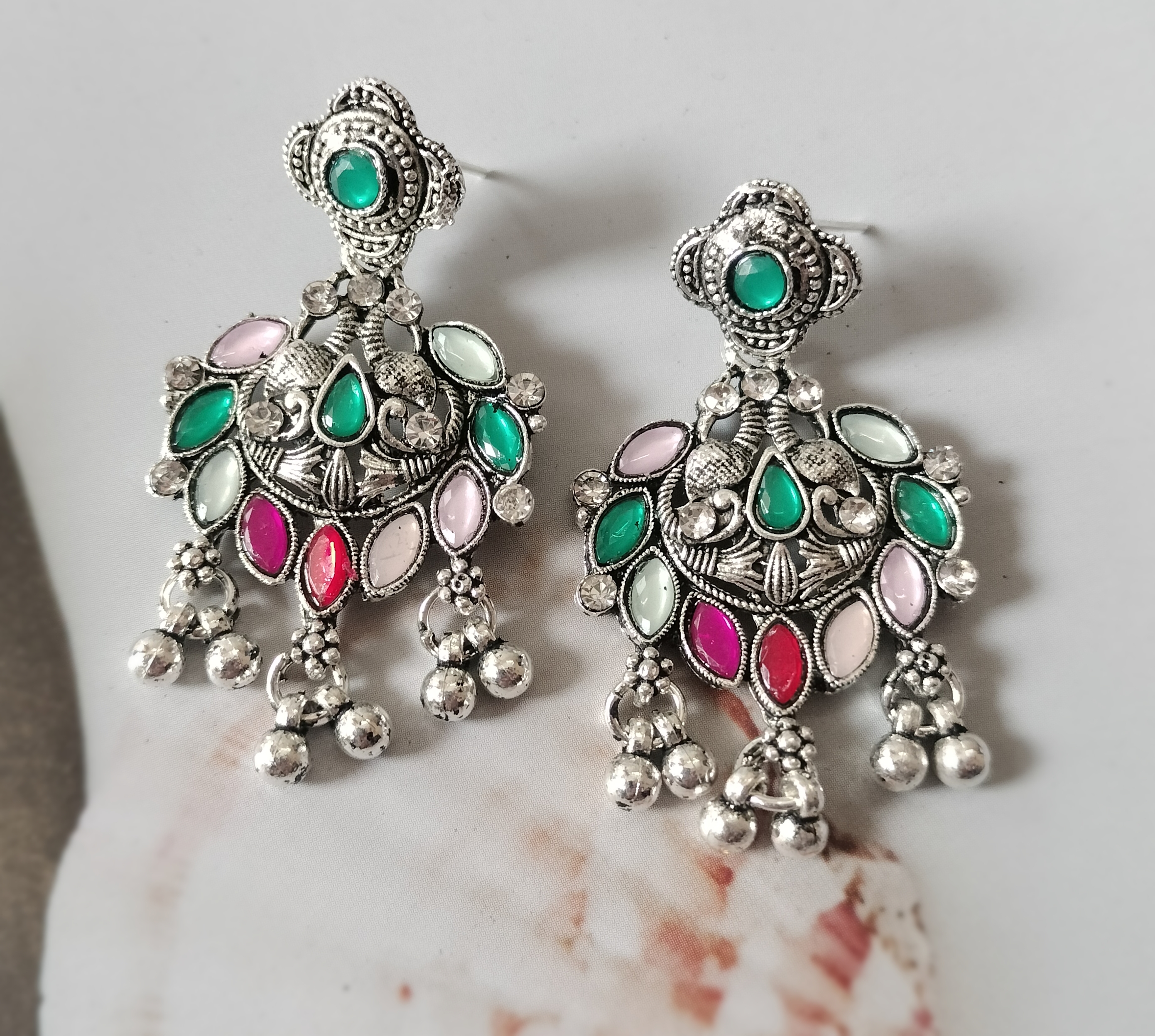 Traditional Silver oxidised multicolor Jewelry Set