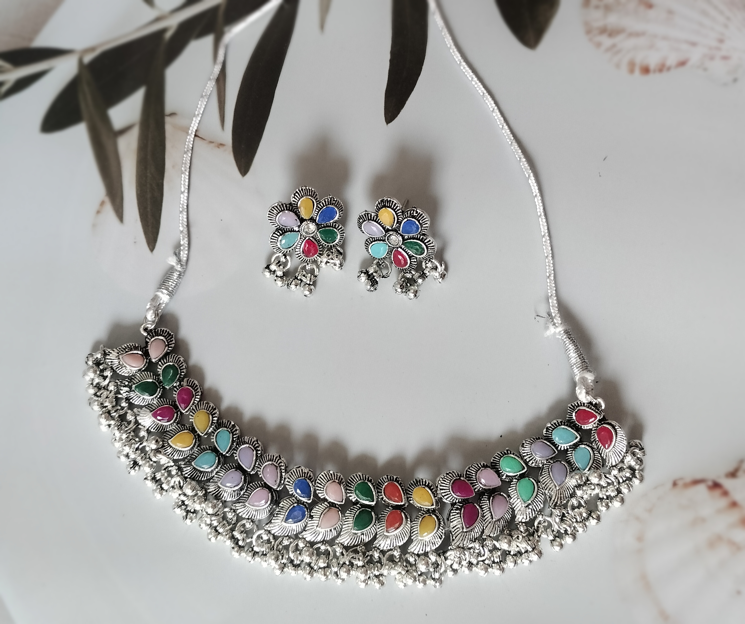 oxidised Multicolor Necklace Set