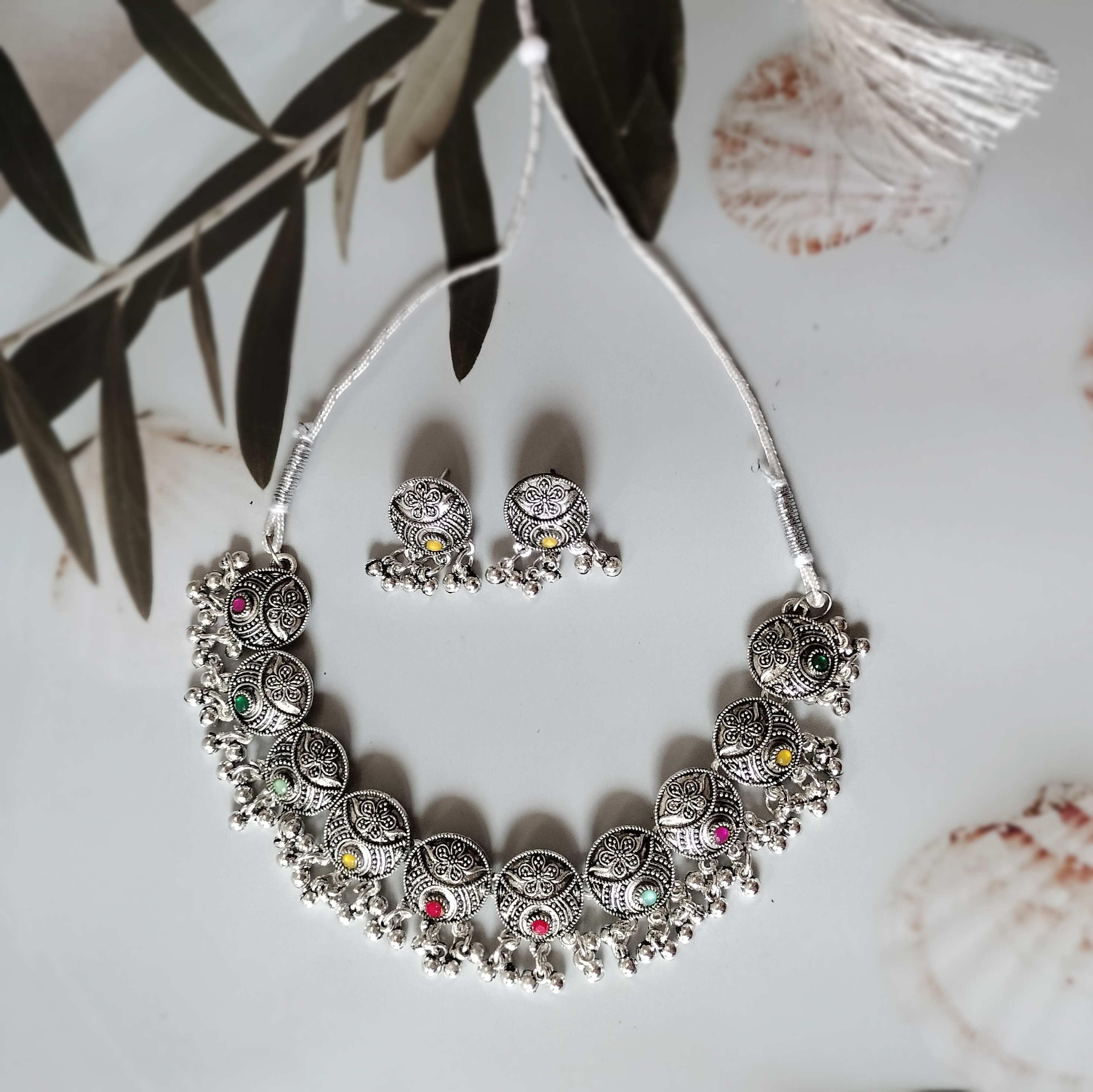Ethnic Silver oxidised Necklace Set
